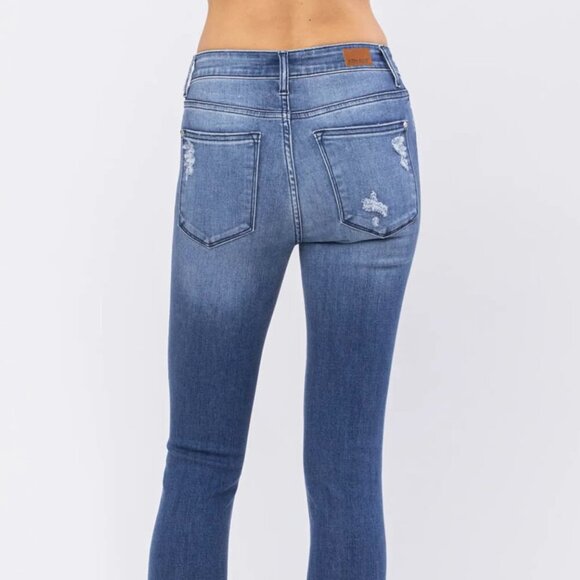 Judy Blue Skinny Jeans High Rise Denim Destroyed Hem Jean Blue Plus Size 24 24W - Picture 7 of 12